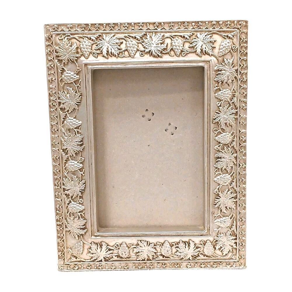 Ornate Picture Frame Carved Wood 6.5 x 5 Mediterranean Grape Leaves Champagne